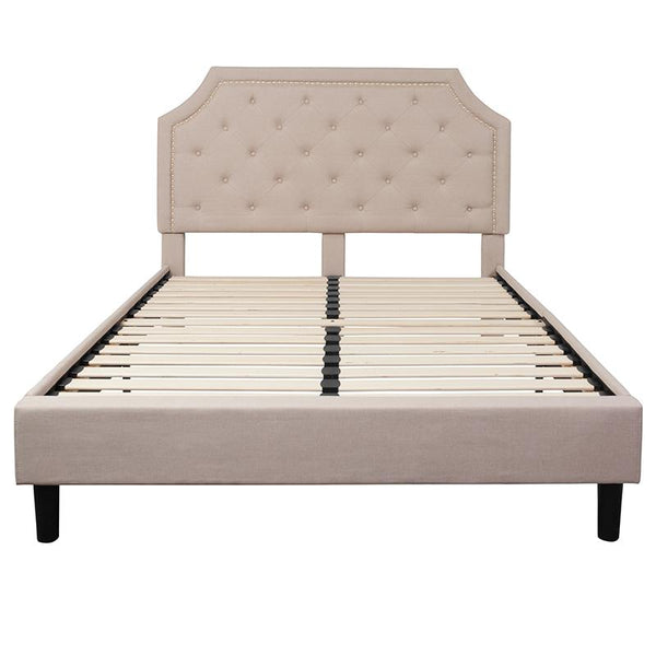 Flash Furniture Brighton Queen Size Tufted Upholstered Platform Bed in Beige Fabric - SL-BK4-Q-B-GG