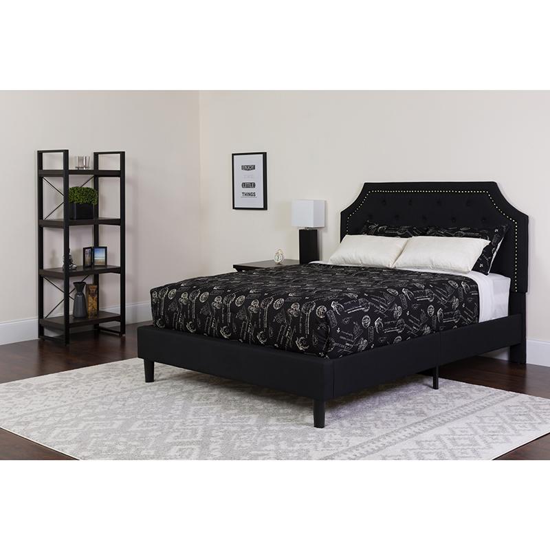 Flash Furniture Brighton Queen Size Tufted Upholstered Platform Bed in Black Fabric - SL-BK4-Q-BK-GG