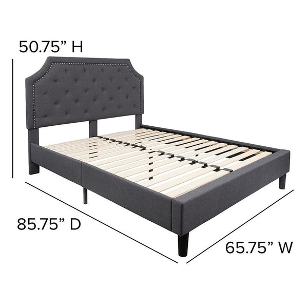 Flash Furniture Brighton Queen Size Tufted Upholstered Platform Bed in Dark Gray Fabric - SL-BK4-Q-DG-GG