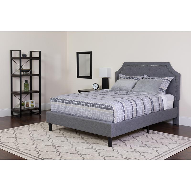Flash Furniture Brighton Queen Size Tufted Upholstered Platform Bed in Light Gray Fabric - SL-BK4-Q-LG-GG