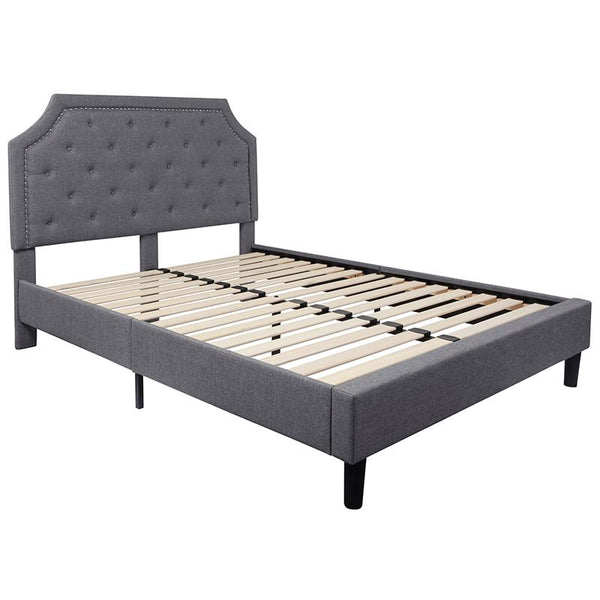 Flash Furniture Brighton Queen Size Tufted Upholstered Platform Bed in Light Gray Fabric - SL-BK4-Q-LG-GG
