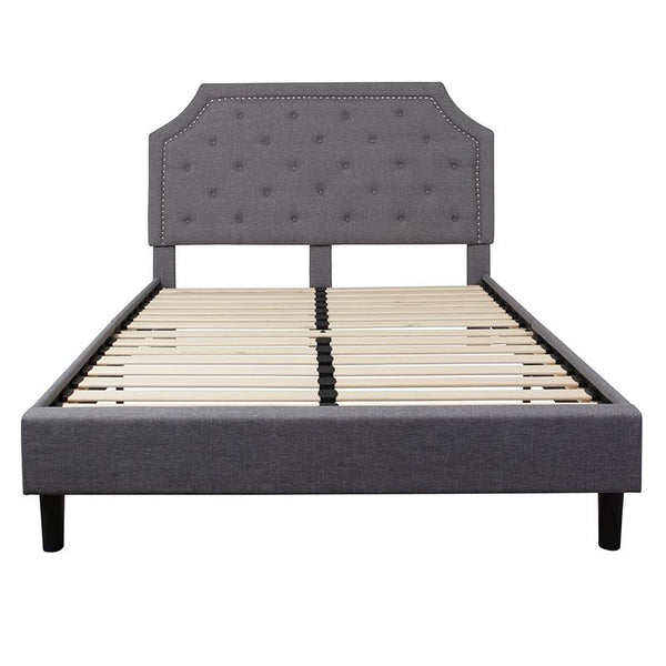 Flash Furniture Brighton Queen Size Tufted Upholstered Platform Bed in Light Gray Fabric - SL-BK4-Q-LG-GG