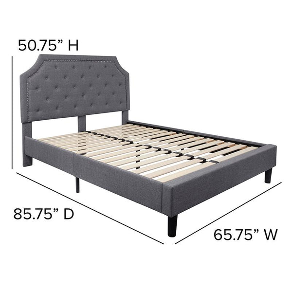 Flash Furniture Brighton Queen Size Tufted Upholstered Platform Bed in Light Gray Fabric - SL-BK4-Q-LG-GG