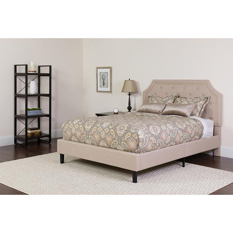 Flash Furniture Brighton Twin Size Tufted Upholstered Platform Bed in Beige Fabric - SL-BK4-T-B-GG