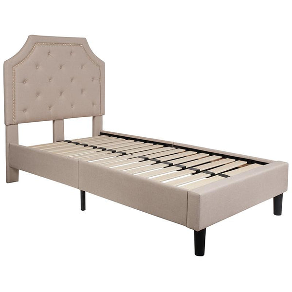 Flash Furniture Brighton Twin Size Tufted Upholstered Platform Bed in Beige Fabric - SL-BK4-T-B-GG