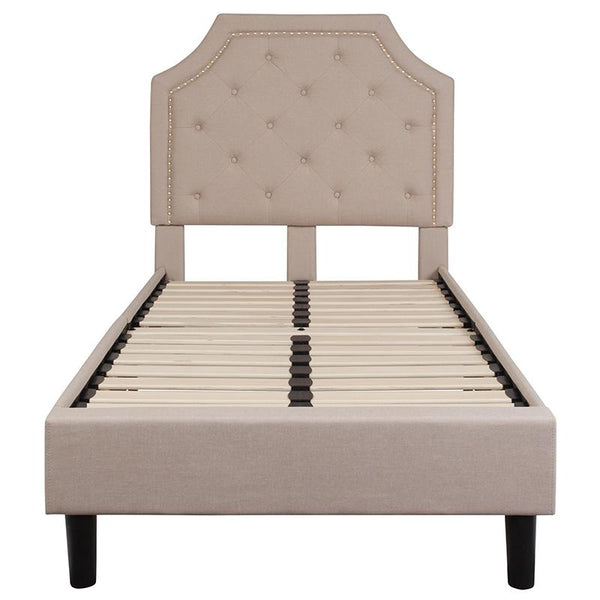 Flash Furniture Brighton Twin Size Tufted Upholstered Platform Bed in Beige Fabric - SL-BK4-T-B-GG