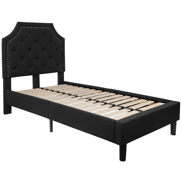 Flash Furniture Brighton Twin Size Tufted Upholstered Platform Bed in Black Fabric - SL-BK4-T-BK-GG