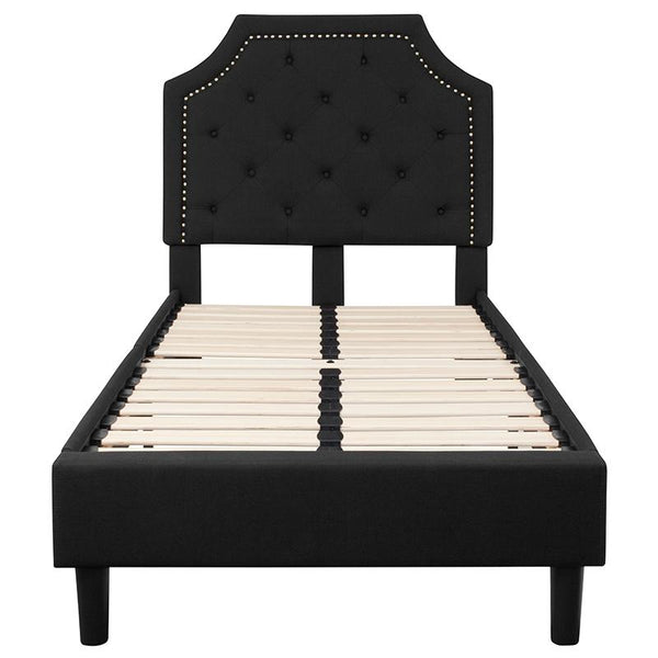 Flash Furniture Brighton Twin Size Tufted Upholstered Platform Bed in Black Fabric - SL-BK4-T-BK-GG