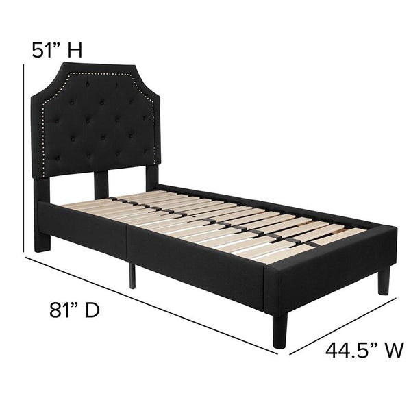 Flash Furniture Brighton Twin Size Tufted Upholstered Platform Bed in Black Fabric - SL-BK4-T-BK-GG