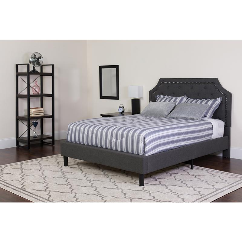 Flash Furniture Brighton Twin Size Tufted Upholstered Platform Bed in Dark Gray Fabric - SL-BK4-T-DG-GG