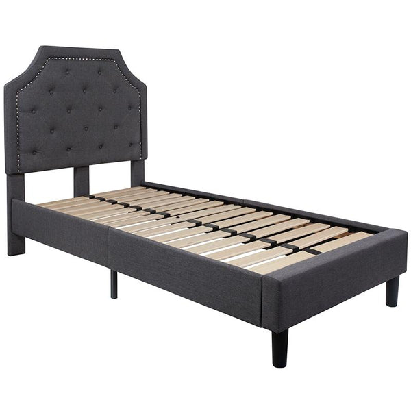 Flash Furniture Brighton Twin Size Tufted Upholstered Platform Bed in Dark Gray Fabric - SL-BK4-T-DG-GG