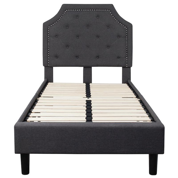 Flash Furniture Brighton Twin Size Tufted Upholstered Platform Bed in Dark Gray Fabric - SL-BK4-T-DG-GG