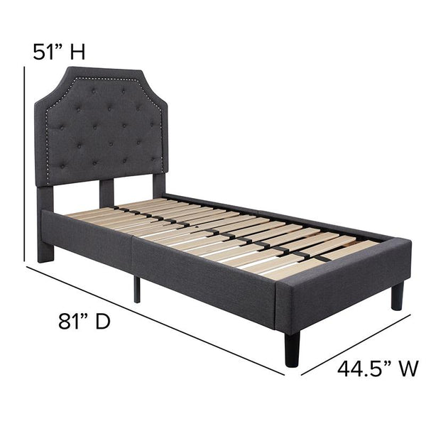 Flash Furniture Brighton Twin Size Tufted Upholstered Platform Bed in Dark Gray Fabric - SL-BK4-T-DG-GG