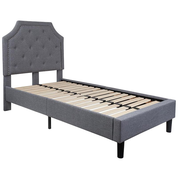 Flash Furniture Brighton Twin Size Tufted Upholstered Platform Bed in Light Gray Fabric - SL-BK4-T-LG-GG