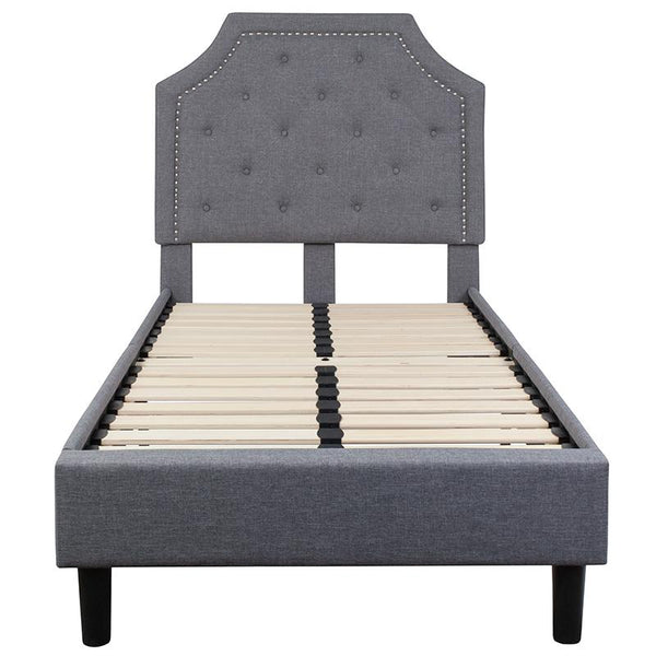 Flash Furniture Brighton Twin Size Tufted Upholstered Platform Bed in Light Gray Fabric - SL-BK4-T-LG-GG