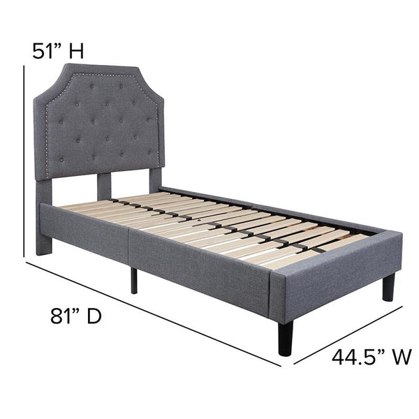 Flash Furniture Brighton Twin Size Tufted Upholstered Platform Bed in Light Gray Fabric - SL-BK4-T-LG-GG