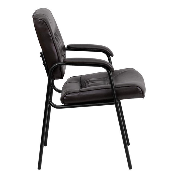 Flash Furniture Brown Leather Executive Side Reception Chair with Black Metal Frame - BT-1404-BN-GG