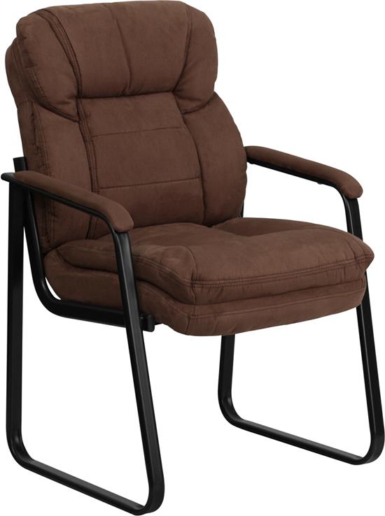 Flash Furniture Brown Microfiber Executive Side Reception Chair with Lumbar Support and Sled Base - GO-1156-BN-GG