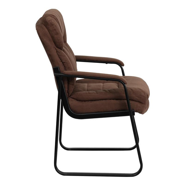 Flash Furniture Brown Microfiber Executive Side Reception Chair with Lumbar Support and Sled Base - GO-1156-BN-GG