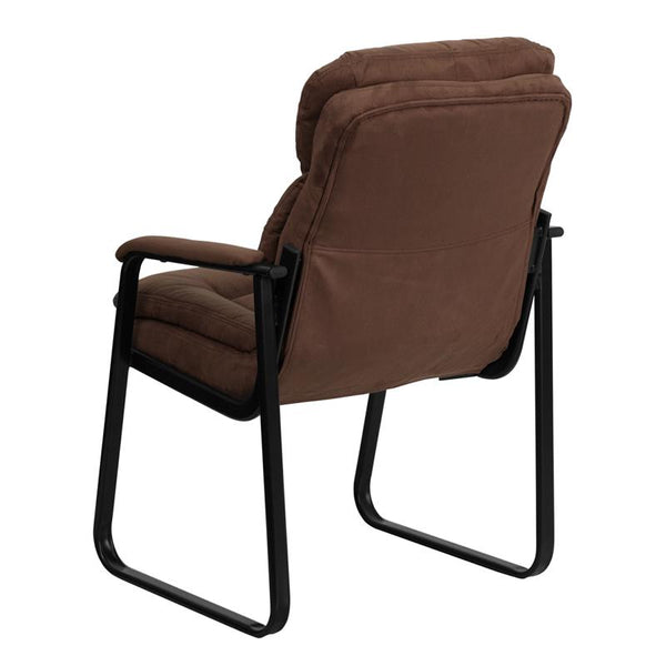 Flash Furniture Brown Microfiber Executive Side Reception Chair with Lumbar Support and Sled Base - GO-1156-BN-GG