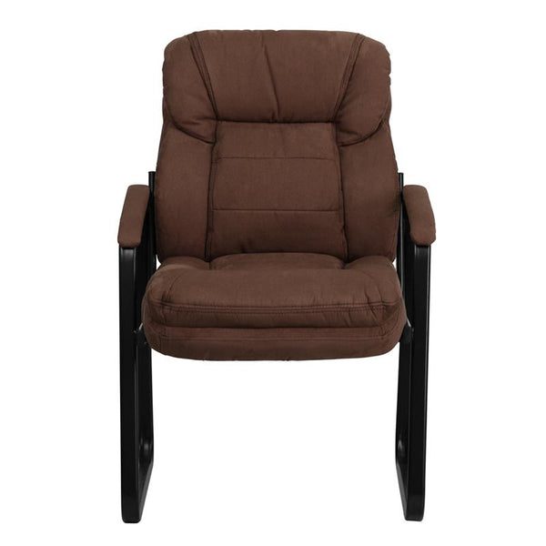 Flash Furniture Brown Microfiber Executive Side Reception Chair with Lumbar Support and Sled Base - GO-1156-BN-GG