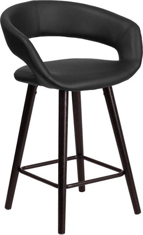 Flash Furniture Brynn Series 23.75'' High Contemporary Cappuccino Wood Counter Height Stool in Black Vinyl - CH-152561-BK-VY-GG