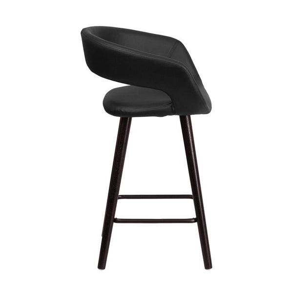 Flash Furniture Brynn Series 23.75'' High Contemporary Cappuccino Wood Counter Height Stool in Black Vinyl - CH-152561-BK-VY-GG