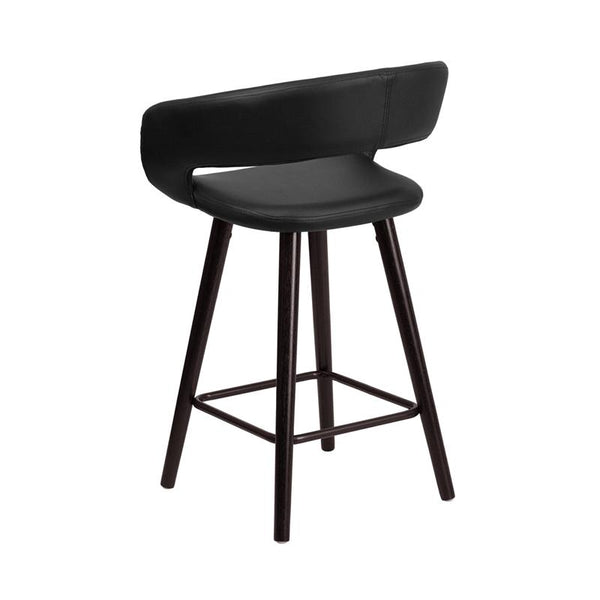 Flash Furniture Brynn Series 23.75'' High Contemporary Cappuccino Wood Counter Height Stool in Black Vinyl - CH-152561-BK-VY-GG