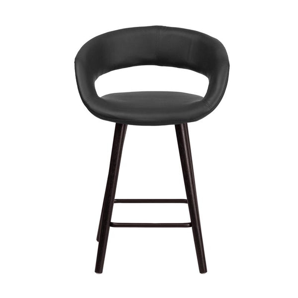 Flash Furniture Brynn Series 23.75'' High Contemporary Cappuccino Wood Counter Height Stool in Black Vinyl - CH-152561-BK-VY-GG