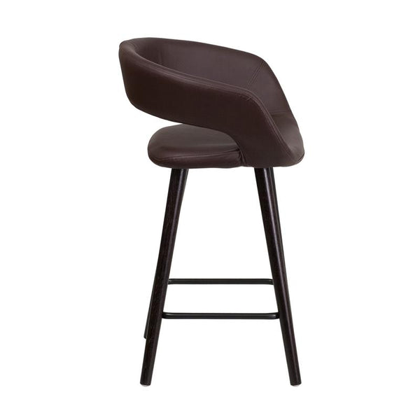 Flash Furniture Brynn Series 23.75'' High Contemporary Cappuccino Wood Counter Height Stool in Brown Vinyl - CH-152561-BRN-VY-GG