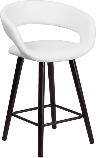 Flash Furniture Brynn Series 23.75'' High Contemporary Cappuccino Wood Counter Height Stool in White Vinyl - CH-152561-WH-VY-GG