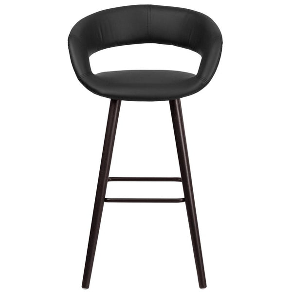 Flash Furniture Brynn Series 29'' High Contemporary Cappuccino Wood Barstool in Black Vinyl - CH-152560-BK-VY-GG