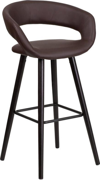 Flash Furniture Brynn Series 29'' High Contemporary Cappuccino Wood Barstool in Brown Vinyl - CH-152560-BRN-VY-GG