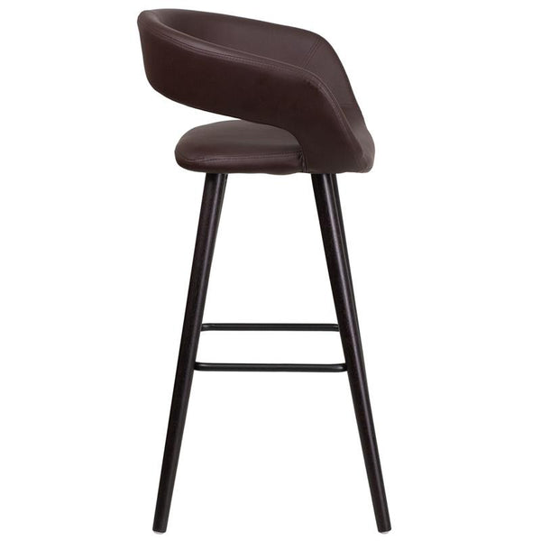 Flash Furniture Brynn Series 29'' High Contemporary Cappuccino Wood Barstool in Brown Vinyl - CH-152560-BRN-VY-GG