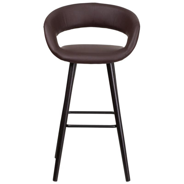 Flash Furniture Brynn Series 29'' High Contemporary Cappuccino Wood Barstool in Brown Vinyl - CH-152560-BRN-VY-GG