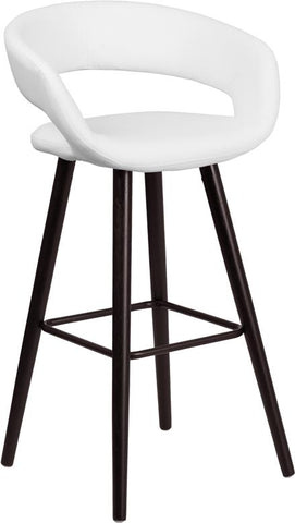 Flash Furniture Brynn Series 29'' High Contemporary Cappuccino Wood Barstool in White Vinyl - CH-152560-WH-VY-GG