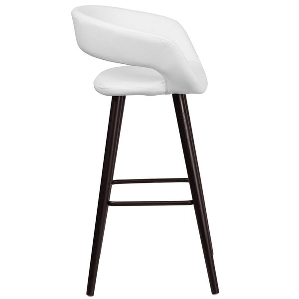 Flash Furniture Brynn Series 29'' High Contemporary Cappuccino Wood Barstool in White Vinyl - CH-152560-WH-VY-GG