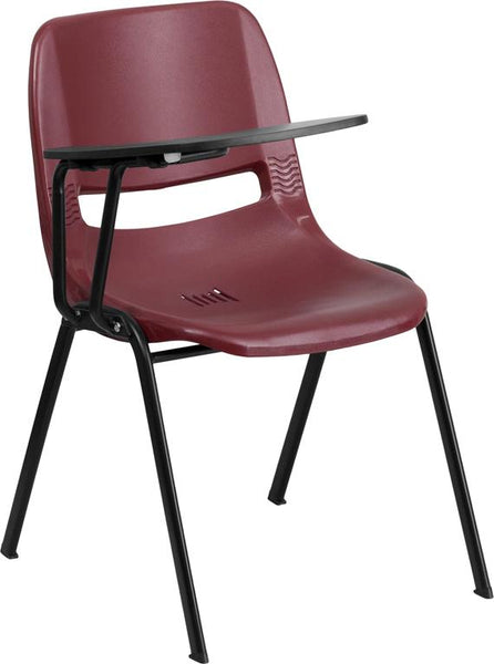 Flash Furniture Burgundy Ergonomic Shell Chair with Right Handed Flip-Up Tablet Arm - RUT-EO1-BY-RTAB-GG