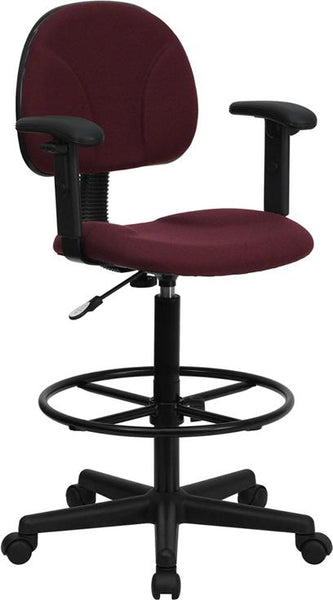 Flash Furniture Burgundy Fabric Drafting Chair with Adjustable Arms (Cylinders: 22.5''-27''H or 26''-30.5''H) - BT-659-BY-ARMS-GG