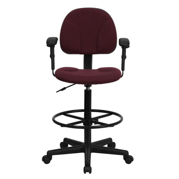 Flash Furniture Burgundy Fabric Drafting Chair with Adjustable Arms (Cylinders: 22.5''-27''H or 26''-30.5''H) - BT-659-BY-ARMS-GG