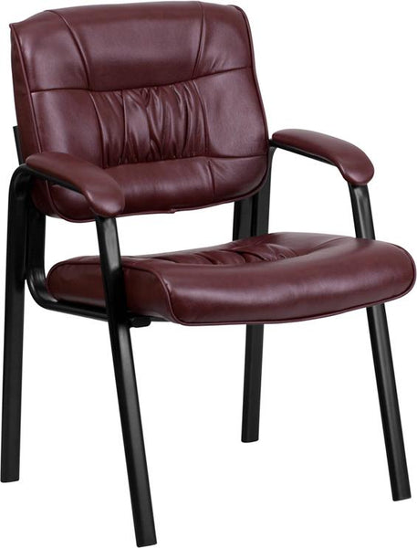 Flash Furniture Burgundy Leather Executive Side Reception Chair with Black Metal Frame - BT-1404-BURG-GG