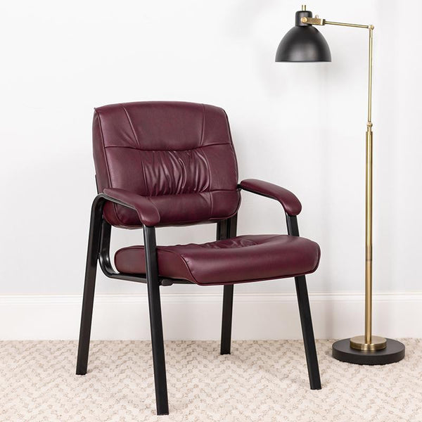 Flash Furniture Burgundy Leather Executive Side Reception Chair with Black Metal Frame - BT-1404-BURG-GG