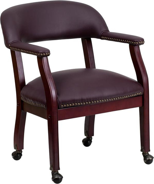 Flash Furniture Burgundy Top Grain Leather Conference Chair with Accent Nail Trim and Casters - B-Z100-LF19-LEA-GG