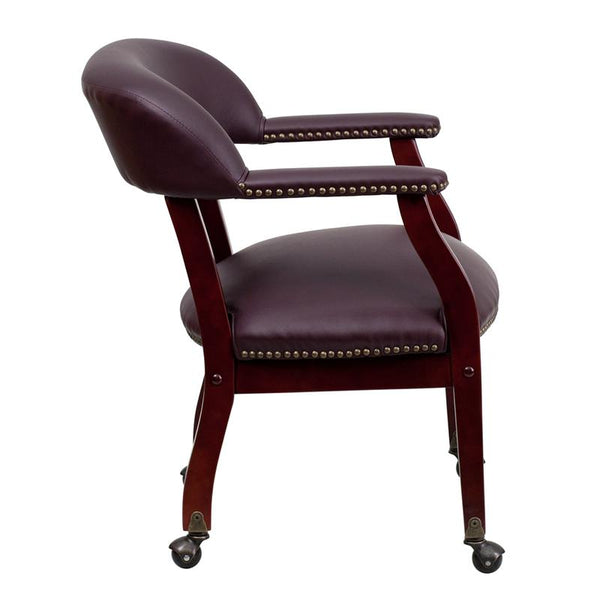 Flash Furniture Burgundy Top Grain Leather Conference Chair with Accent Nail Trim and Casters - B-Z100-LF19-LEA-GG