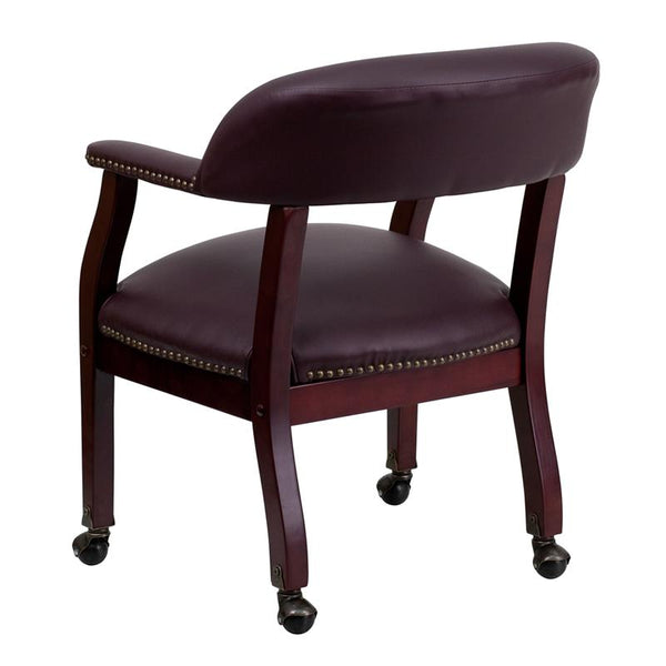 Flash Furniture Burgundy Top Grain Leather Conference Chair with Accent Nail Trim and Casters - B-Z100-LF19-LEA-GG