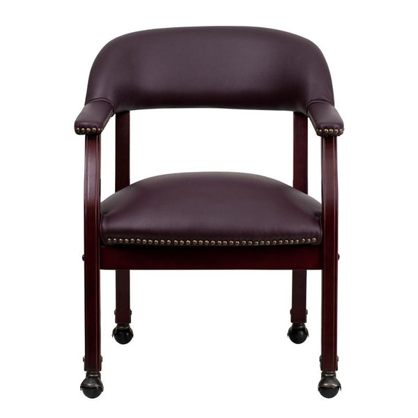 Flash Furniture Burgundy Top Grain Leather Conference Chair with Accent Nail Trim and Casters - B-Z100-LF19-LEA-GG