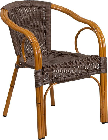 Flash Furniture Cadiz Series Dark Brown Rattan Restaurant Patio Chair with Red Bamboo-Aluminum Frame - SDA-AD632009D-2-GG