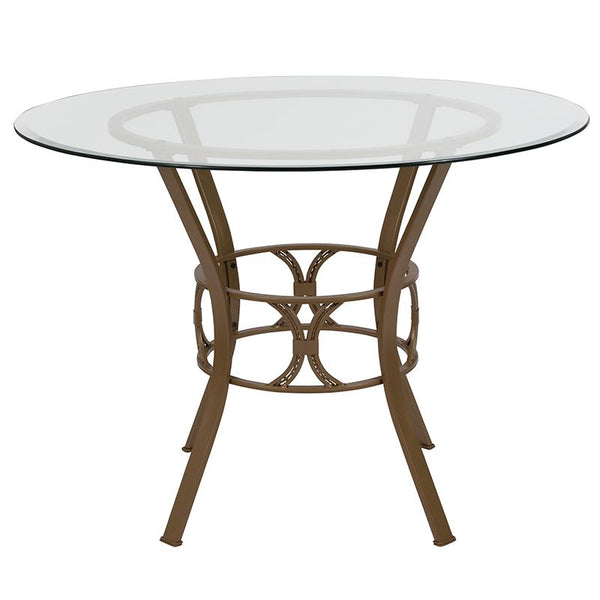 Flash Furniture Carlisle 42'' Round Glass Dining Table with Matte Gold Metal Frame - XU-TBG-3-GG