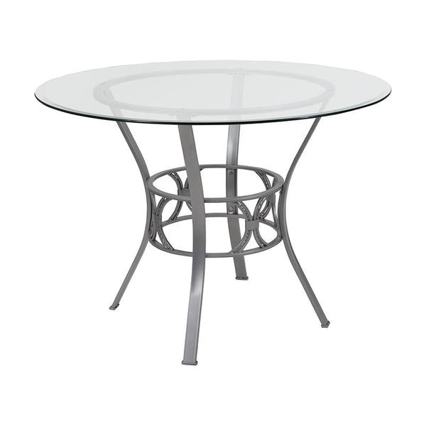 Flash Furniture Carlisle 42'' Round Glass Dining Table with Silver Metal Frame - XU-TBG-21-GG