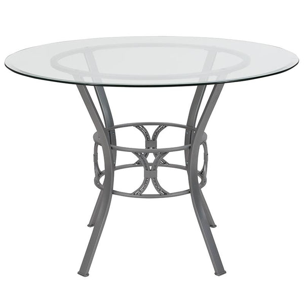Flash Furniture Carlisle 42'' Round Glass Dining Table with Silver Metal Frame - XU-TBG-21-GG